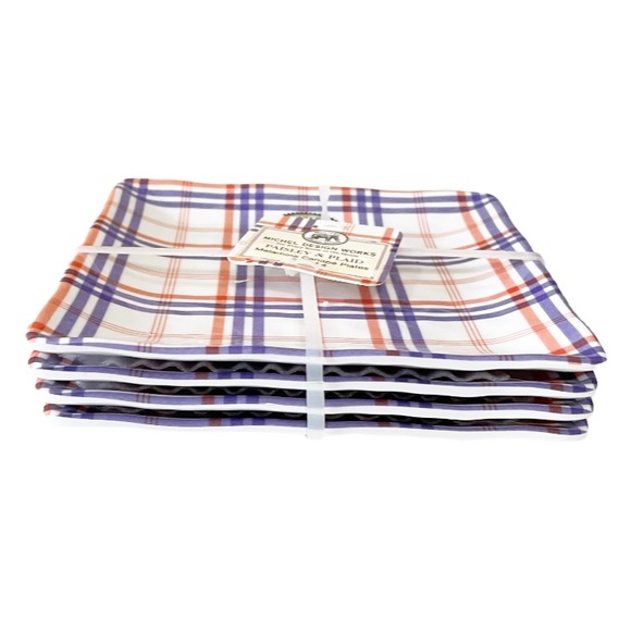 NEW MICHEL DESIGN WORKS PAISLEY & PLAID Set/4 Melamine Canapé Plates - Picture 3 of 5